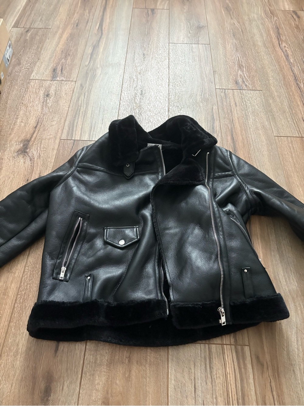 Topshop Faux Shearling Leather Jacket